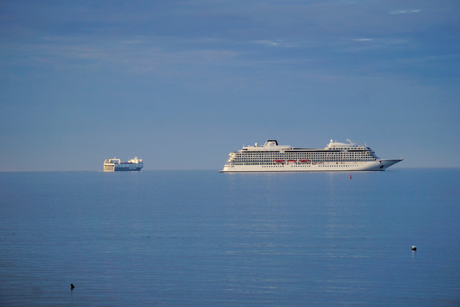 Cruise ships on calm water near Dublin Bay